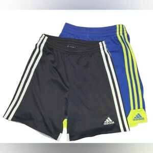 Adidas Black & Blue BOY SHORTS LOT, ATHLETIC, SOCCER, SIZE 8, L. 3-stripe.  2pc